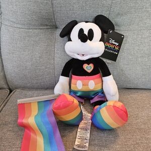 Disney Pride Mickey Mouse Plush  14 Inch Pride Collection Rainbow Pride Flag